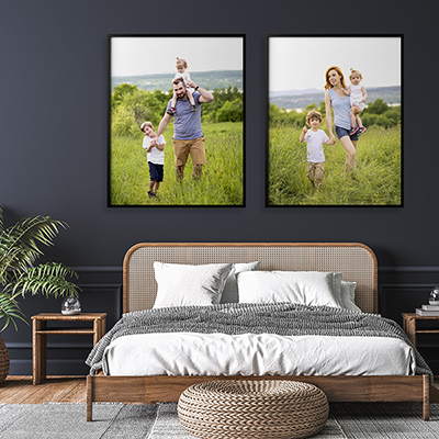 Framed Canvas make ideal bedroom wall art.  Choose images that contrast your wall color for a dramatic effect.